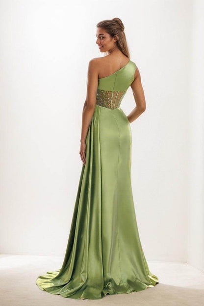 Classic One-Shoulder Sleeveless Silk Like Satin Prom Dresses CS0845