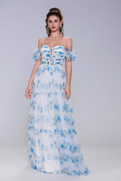 A-Line Maxi Printed Gauze Prom Dress CS0989