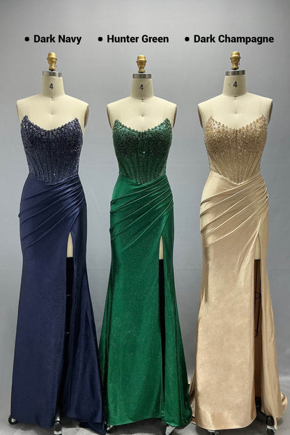 Sheath-Column Sweep-Brush Train Stretch Satin Prom Dress CS1047