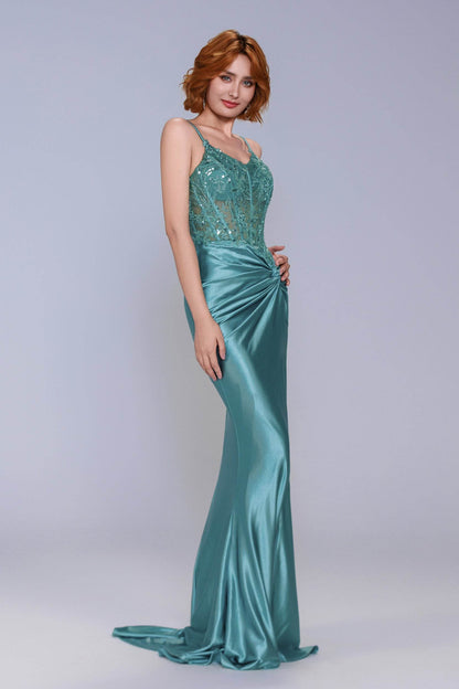 Sheath-Column Sweep-Brush Train Stretch Satin Prom Dress CS1051