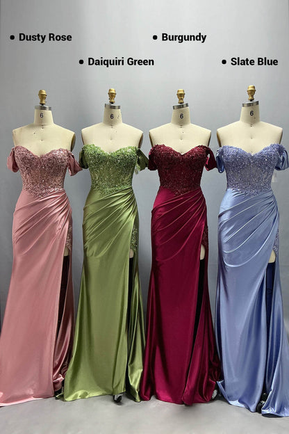 Sheath-Column Sweep-Brush Train Stretch Satin Prom Dress CS1052