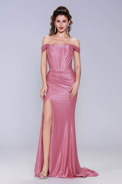 Sheath-Column Sweep-Brush Train Stretch Satin Prom Dress CS1055