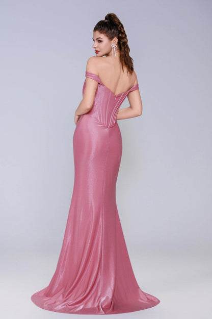 Sheath-Column Sweep-Brush Train Stretch Satin Prom Dress CS1055