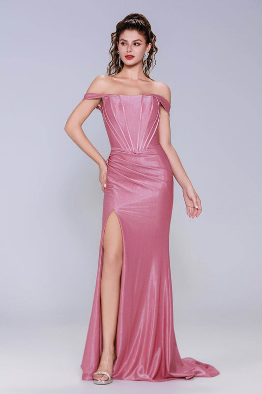 Sheath-Column Sweep-Brush Train Stretch Satin Prom Dress CS1055