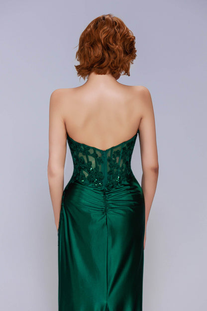 Sheath-Column Sweep-Brush Train Stretch Satin Prom Dress CS1056