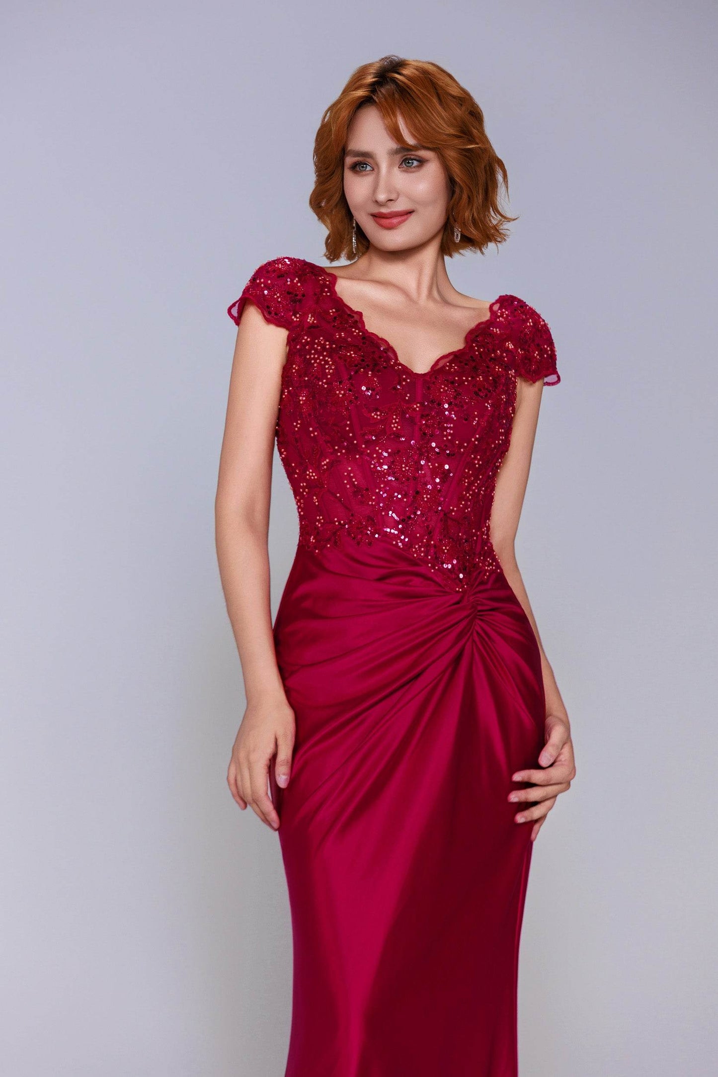 Sheath-Column Sweep-Brush Train Stretch Satin Prom Dress CS1059