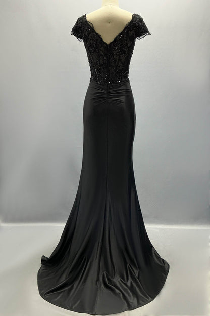 Sheath-Column Sweep-Brush Train Stretch Satin Prom Dress CS1059