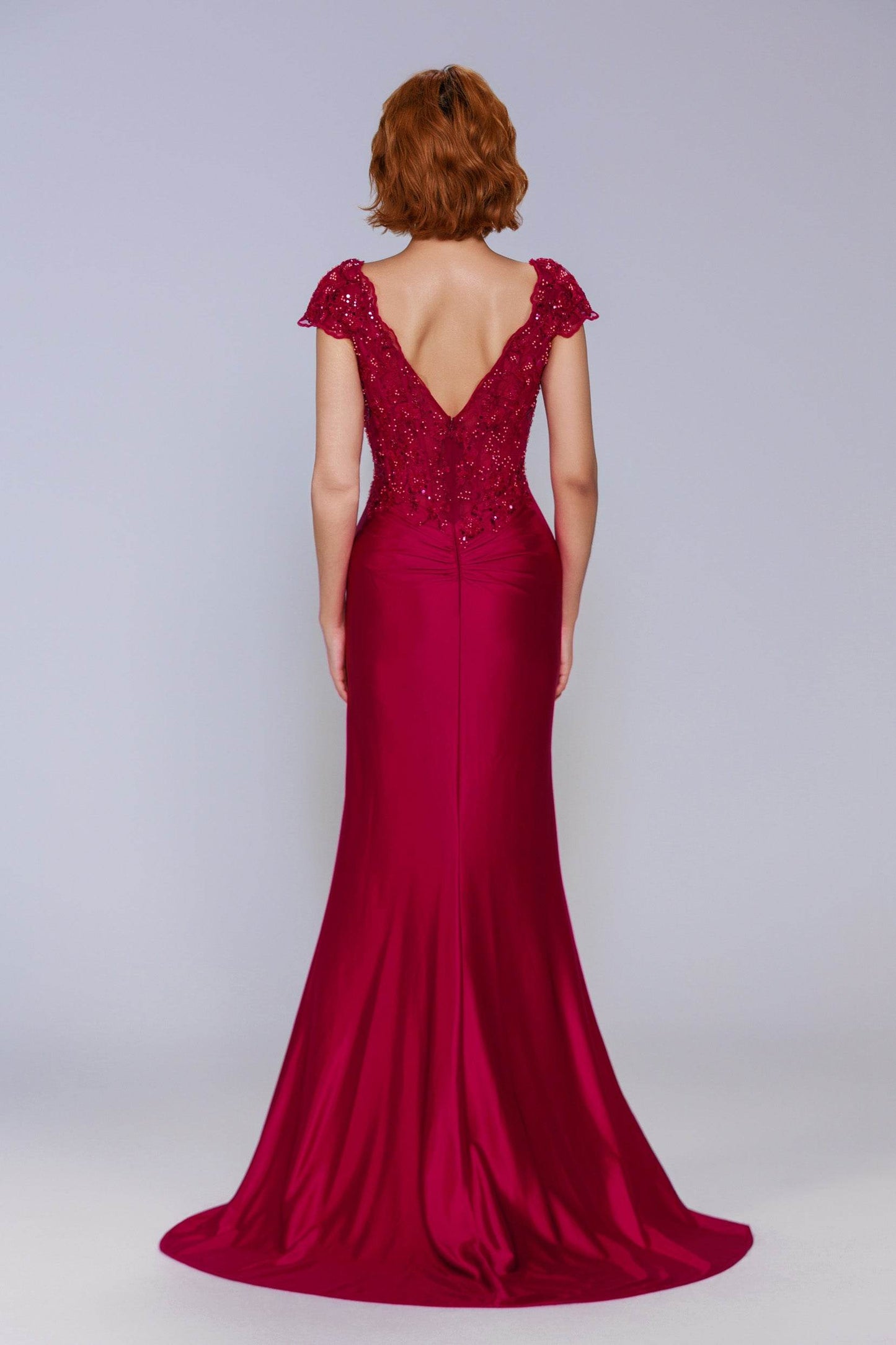 Sheath-Column Sweep-Brush Train Stretch Satin Prom Dress CS1059