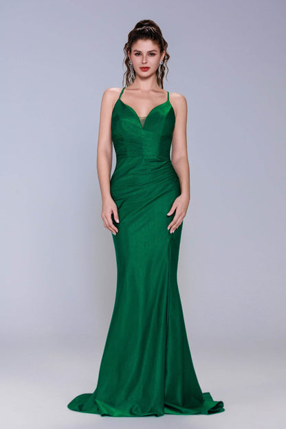 Sheath-Column Sweep-Brush Train Stretch Satin Prom Dress CS1061