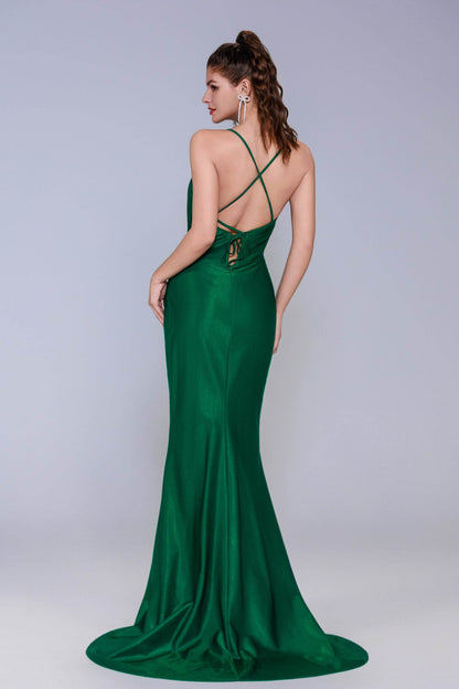 Sheath-Column Sweep-Brush Train Stretch Satin Prom Dress CS1061