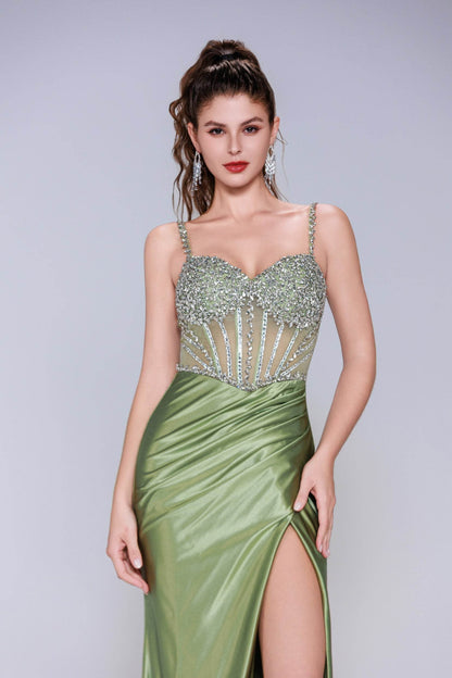 Sheath-Column Sweep-Brush Train Stretch Satin Prom Dress CS1064