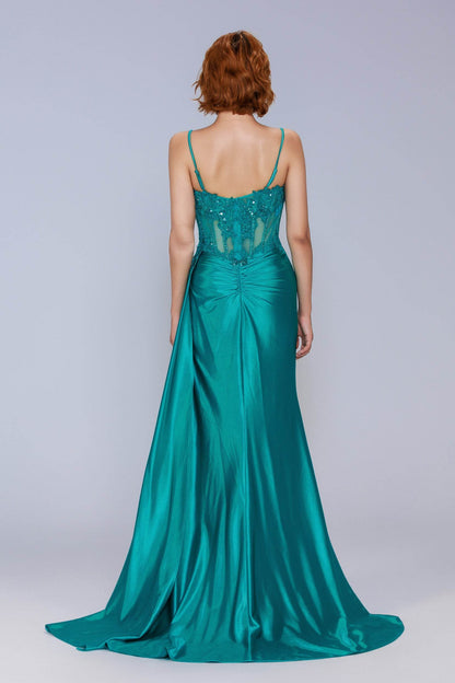 Sheath-Column Sweep-Brush Train Stretch Satin Prom Dress CS1065