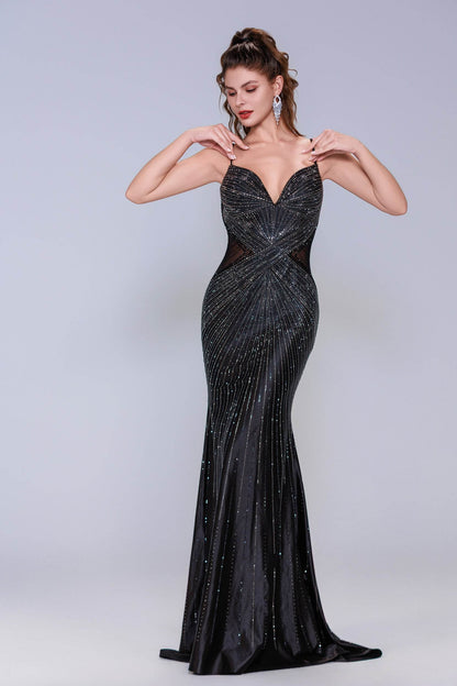 Sheath-Column Sweep-Brush Train Sequined Prom Dress CS1066