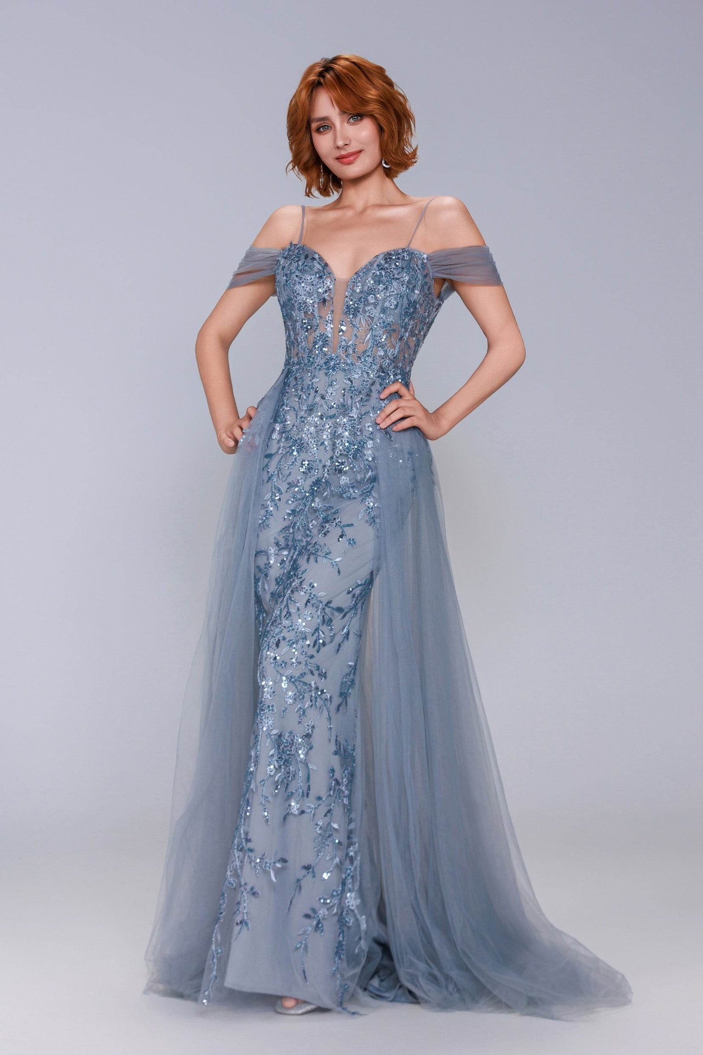 Sheath-Column Maxi Tulle Prom Dress CS1071