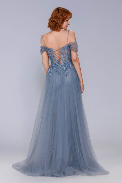 Sheath-Column Maxi Tulle Prom Dress CS1071