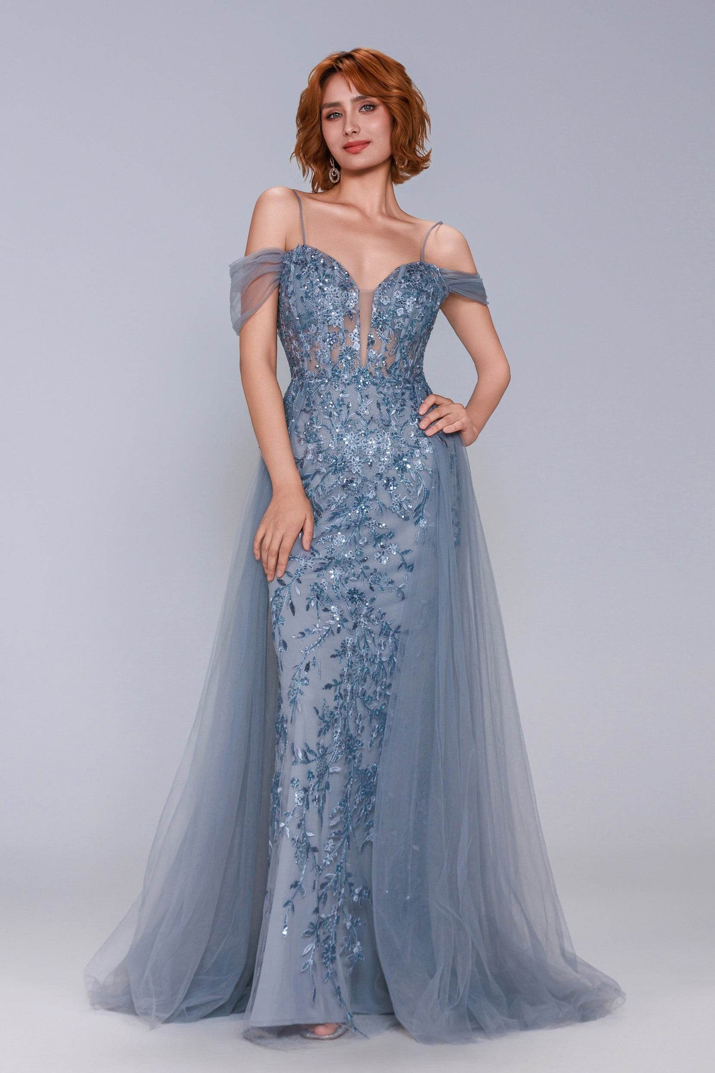 Sheath-Column Maxi Tulle Prom Dress CS1071
