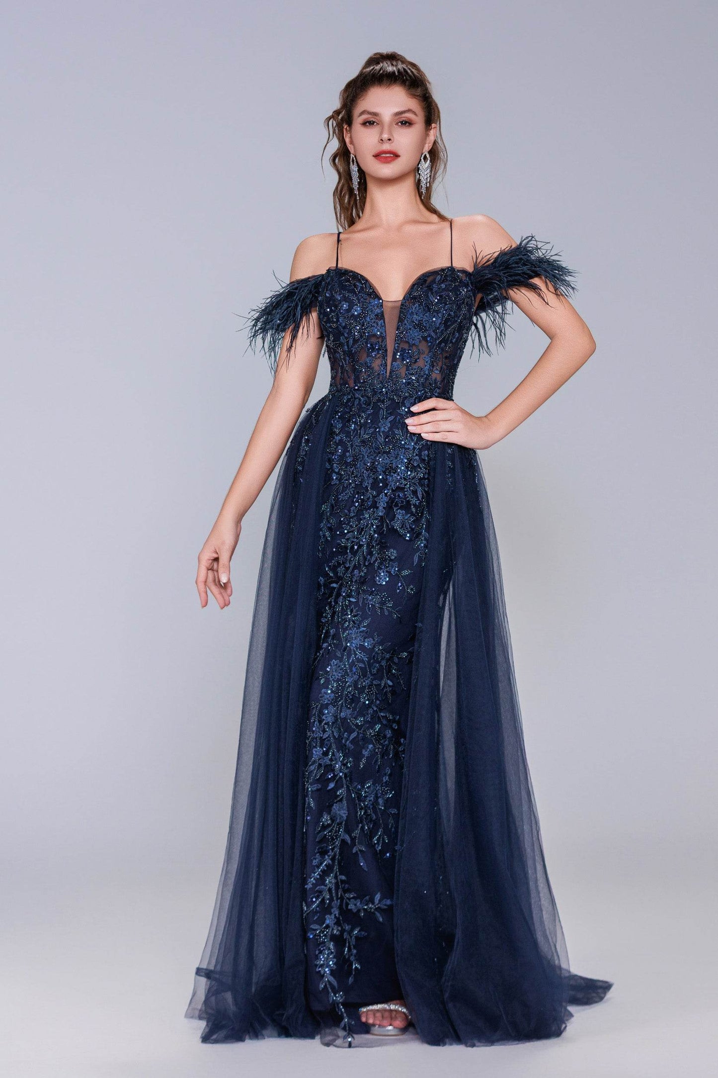 Sheath-Column Maxi Tulle Prom Dress CS1072