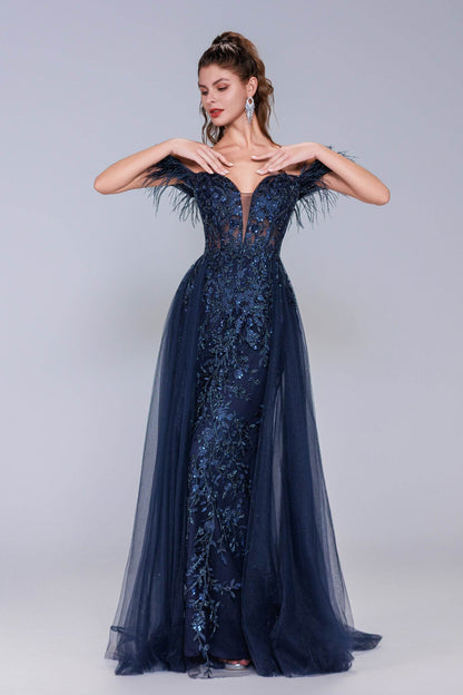 Sheath-Column Maxi Tulle Prom Dress CS1072