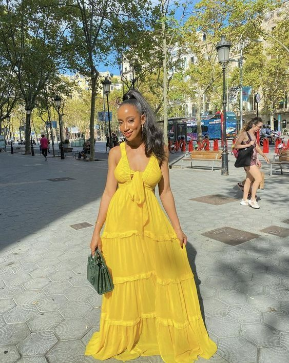 Sexy Straps Yellow Long Chiffon Prom Dress A Line Party Gown  cc2407