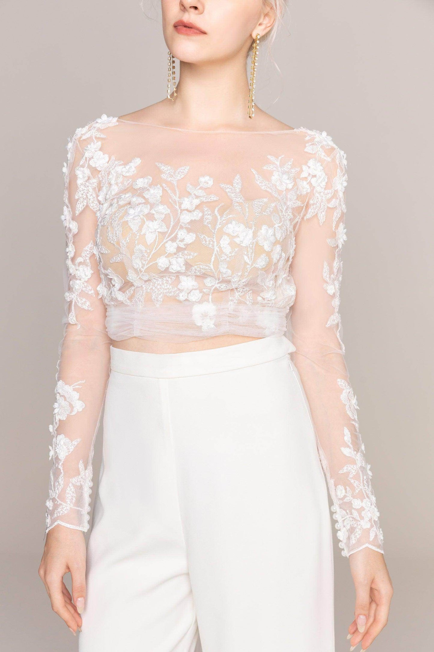 Two-Piece Tea Length Elastic Cloth Wedding Dress CW2419