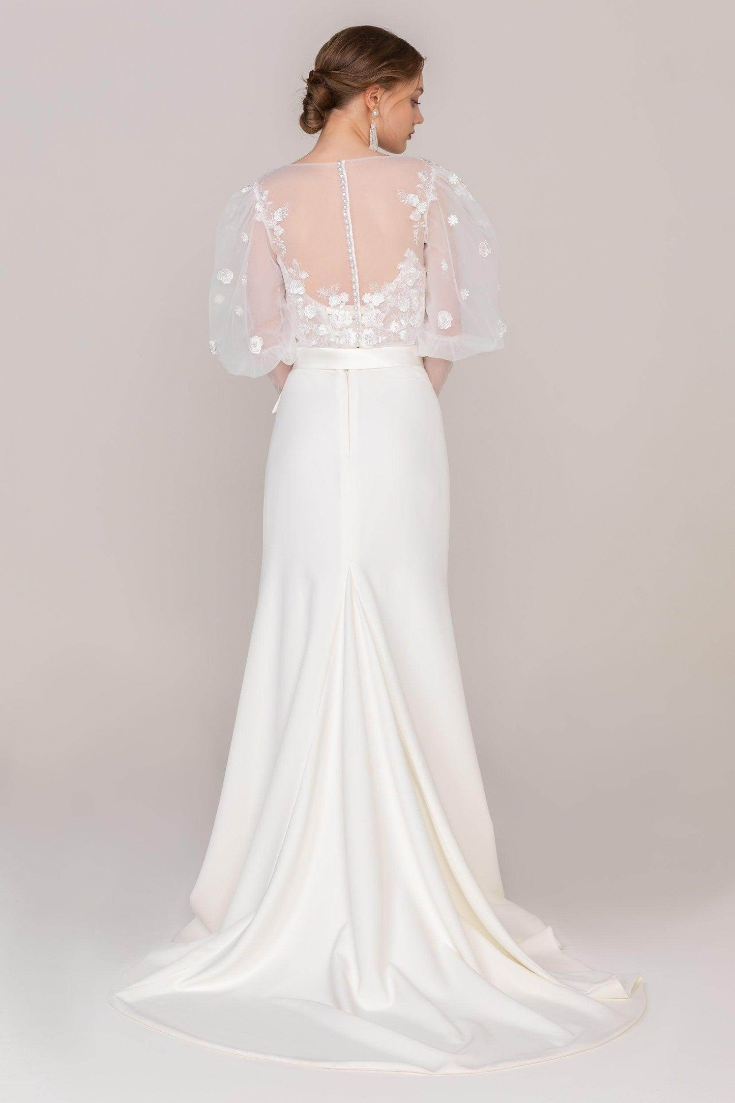 Trumpet Sweep-Brush Train Lace Elastic Cloth Wedding Dress CW2463