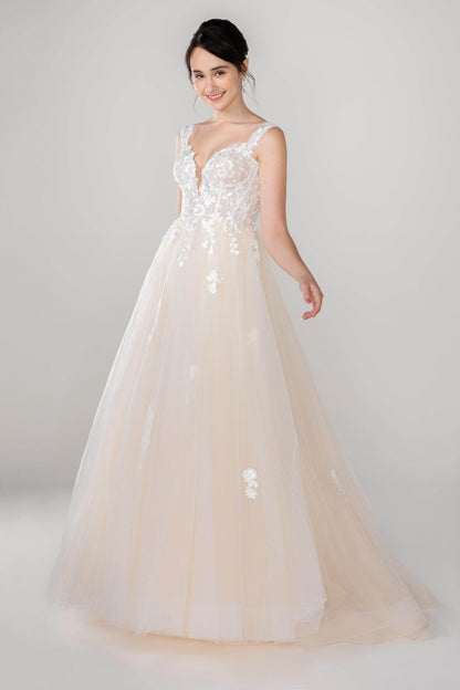 A-Line Sweep-Brush Train Tulle Lace Wedding Dress CW2536