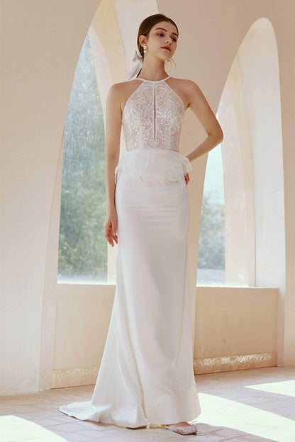 Trumpet-Mermaid Sweep-Brush Train Satin Wedding Dress CW2670