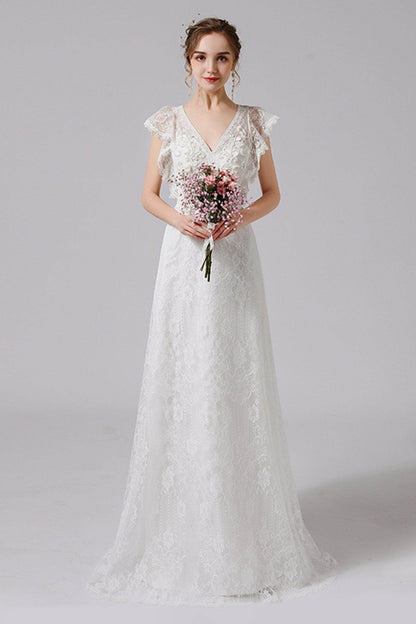 A-Line Floor Length Lace Tulle Wedding Dress CW2708