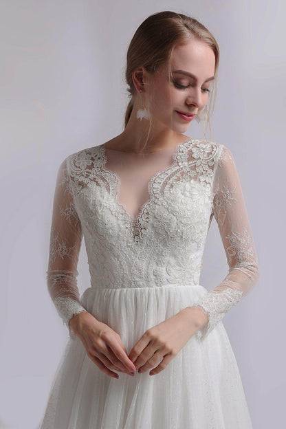 A-Line Ankle Length Lace Tulle Wedding Dress CW2734