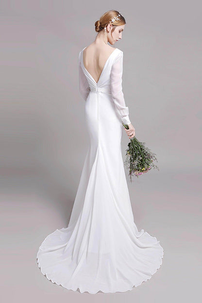Trumpet Sweep-Brush Train Elastic Cloth Wedding Dress CW2764