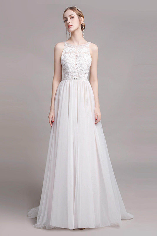 A-Line Sweep-Brush Train Lace Wedding Dress CW2765