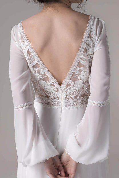 A-Line Floor Length Lace Chiffon Wedding Dress CW2778