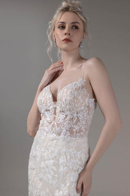 Trumpet-Mermaid Court Train Lace Tulle Wedding Dress CW2797