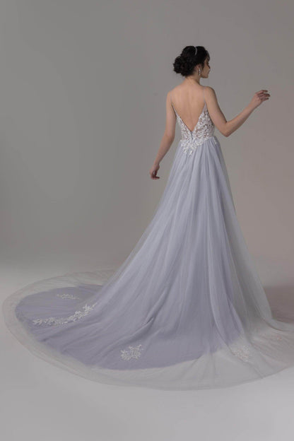 A-Line Chapel Train Lace Tulle Wedding Dress CW2807