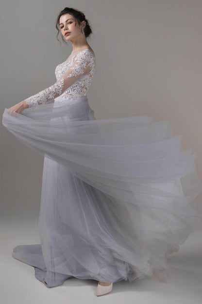 A-Line Chapel Train Lace Tulle Wedding Dress CW2809