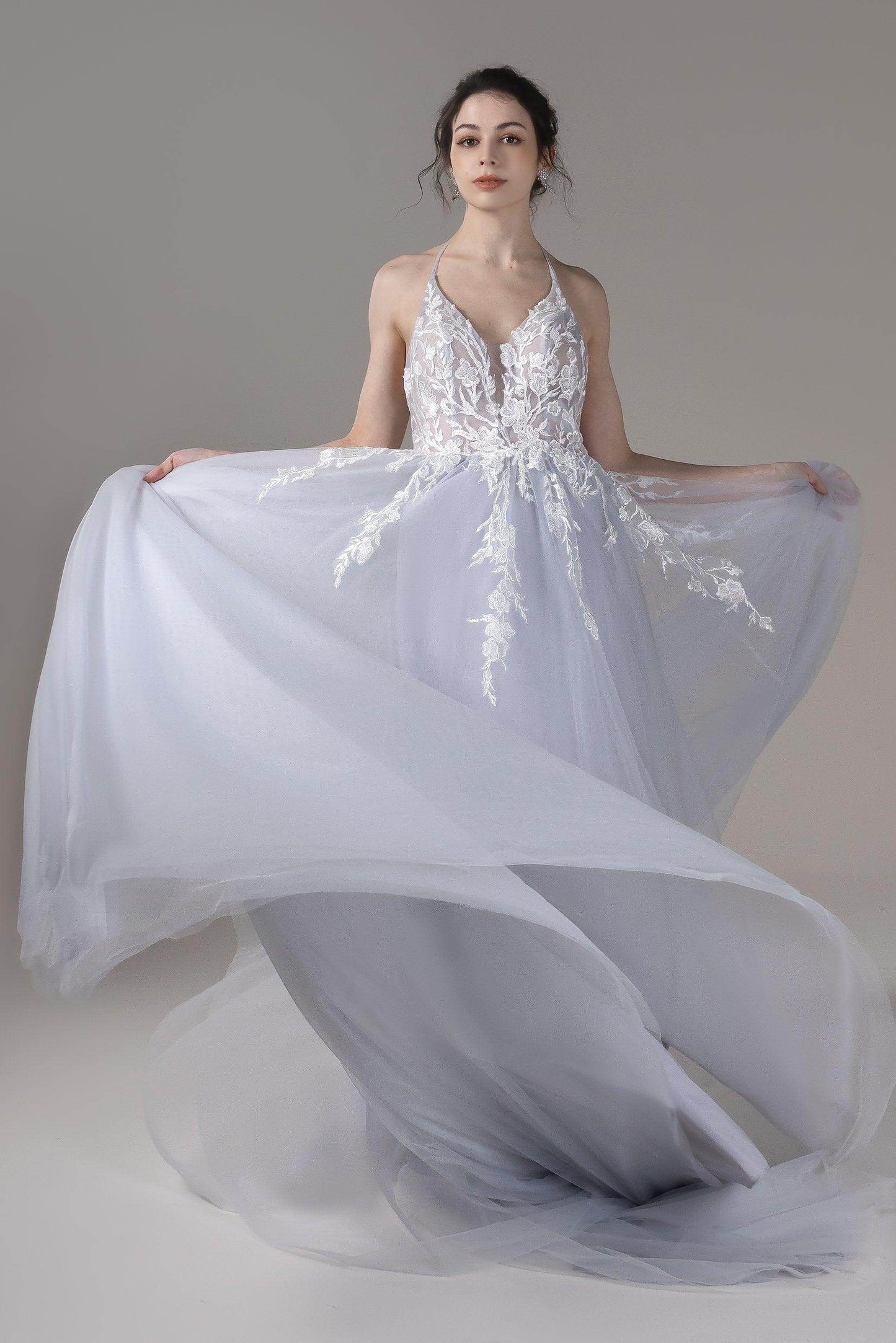 A-Line Court Train Lace Tulle Wedding Dress CW2814