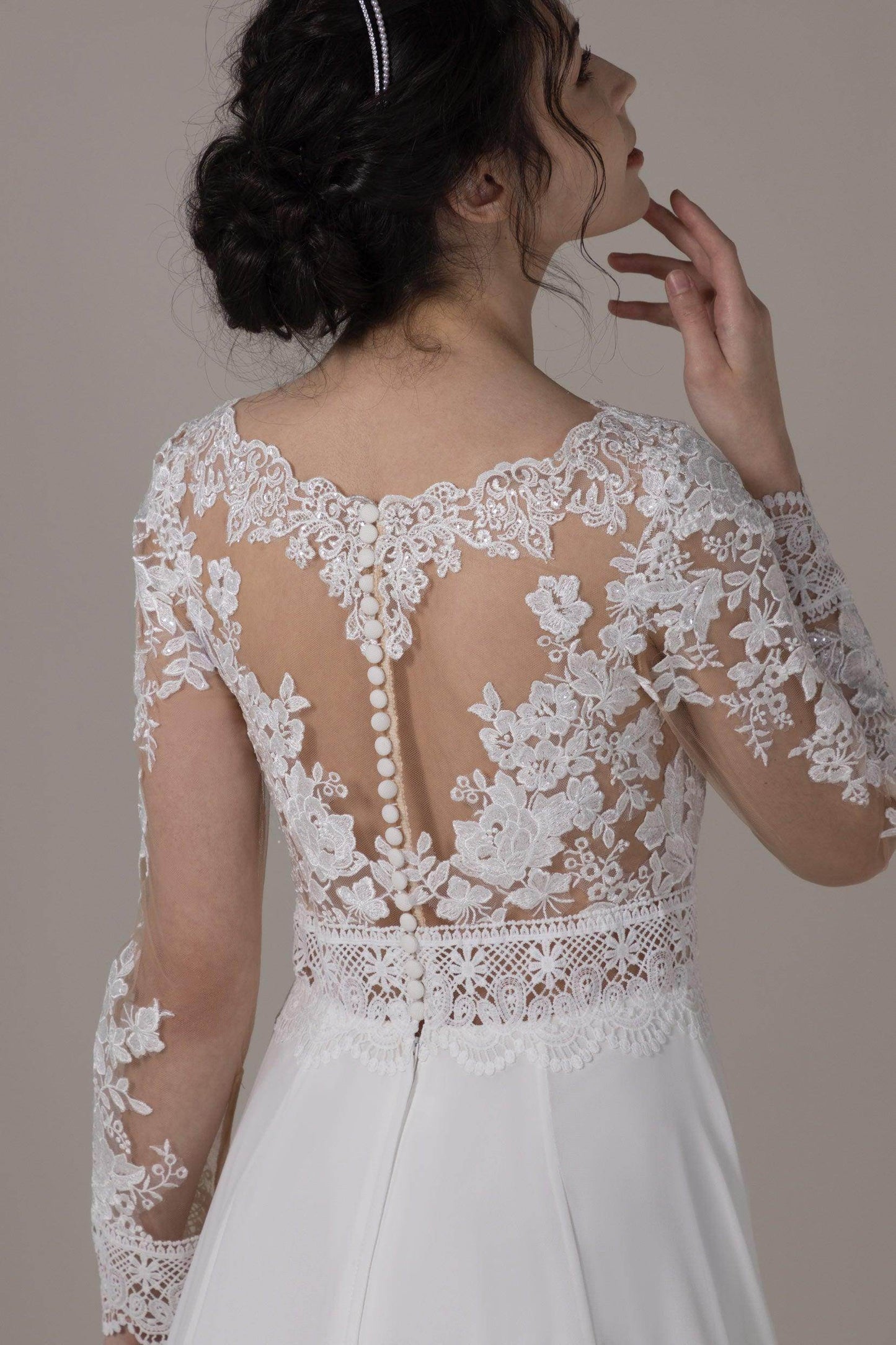 A-Line Chapel Train Lace Chiffon Wedding Dress CW2830