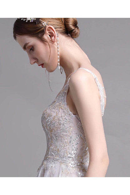 A-Line Sweep-Brush Train Lace Wedding Dress CW2957
