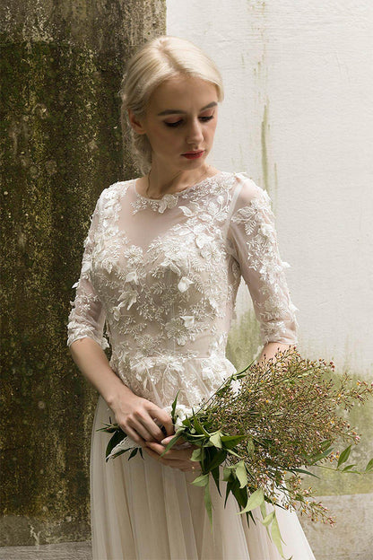 A-Line Sweep-Brush Train Tulle Wedding Dress CW3019
