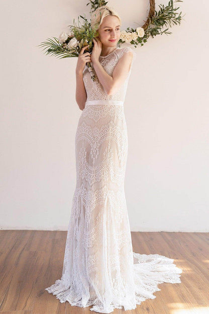 Trumpet-Mermaid Sweep-Brush Train Lace Wedding Dress CW3041