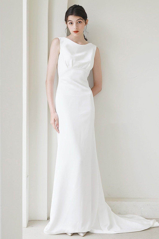 Trumpet-Mermaid Sweep-Brush Train Satin Wedding Dress CW3052