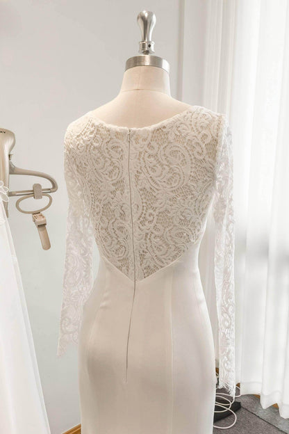 Trumpet Sweep-Brush Train Lace Satin Wedding Dress CW3110