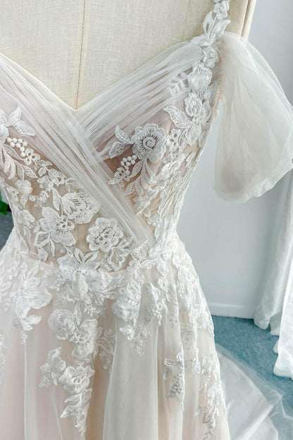 A-Line Chapel Train Lace Tulle Wedding Dress CW3127