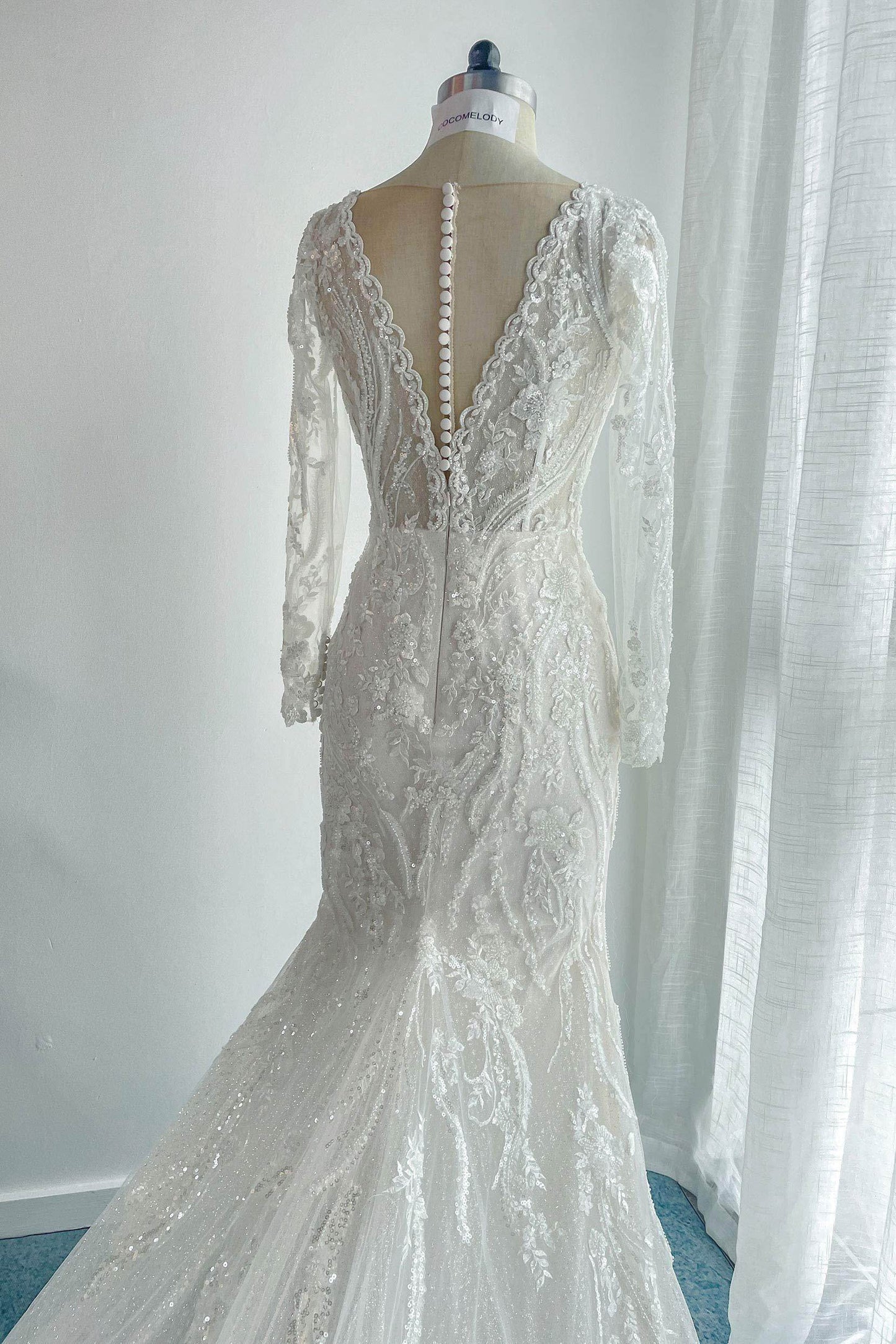 Trumpet-Mermaid Chapel Train Lace Tulle Wedding Dress CW3141