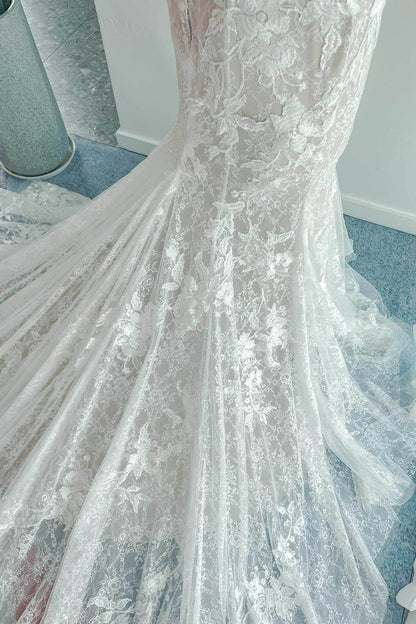 Trumpet-Mermaid Chapel Train Lace Tulle Wedding Dress CW3142