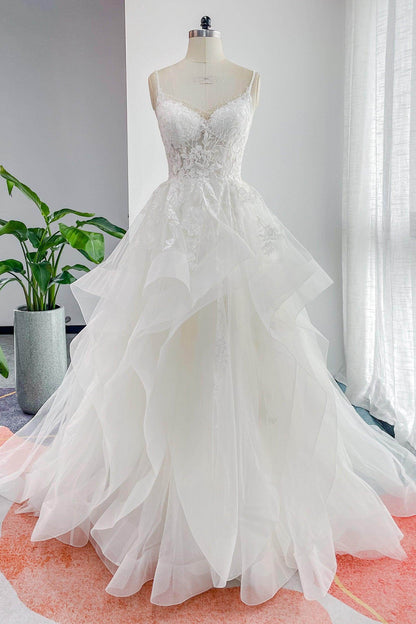A-Line Court Train Lace Tulle Wedding Dress CW3154