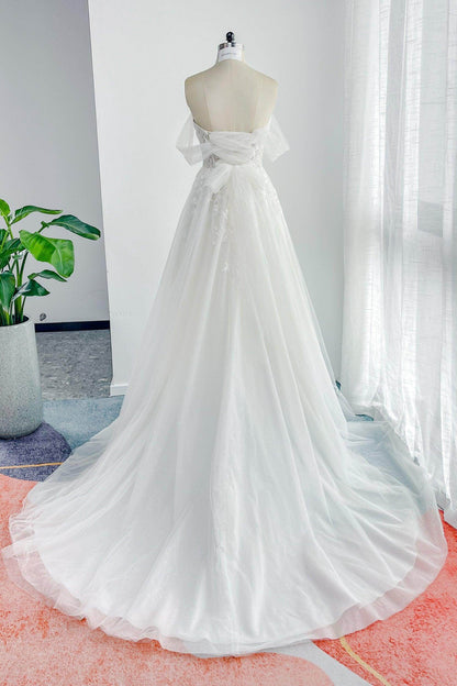 A-Line Court Train Lace Tulle Wedding Dress CW3155