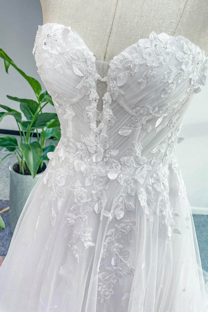 A-Line Court Train Lace Tulle Wedding Dress CW3161