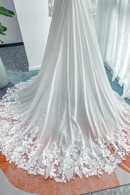 A-Line Court Train Lace Chiffon Wedding Dress CW3163