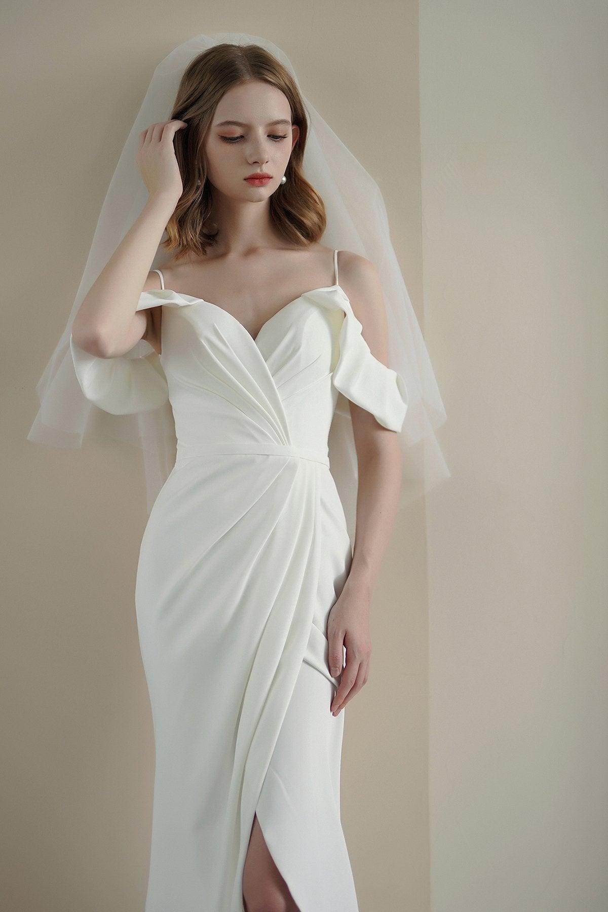 Sheath Sweep-Brush Train Elastic Cloth Wedding Dress CW3215